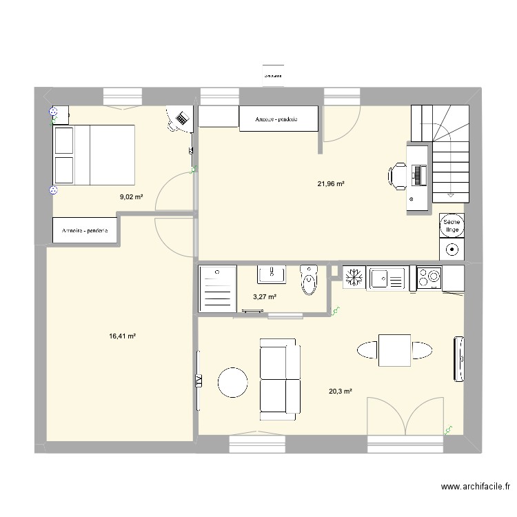 RDC RP aménager. Plan de 5 pièces et 71 m2