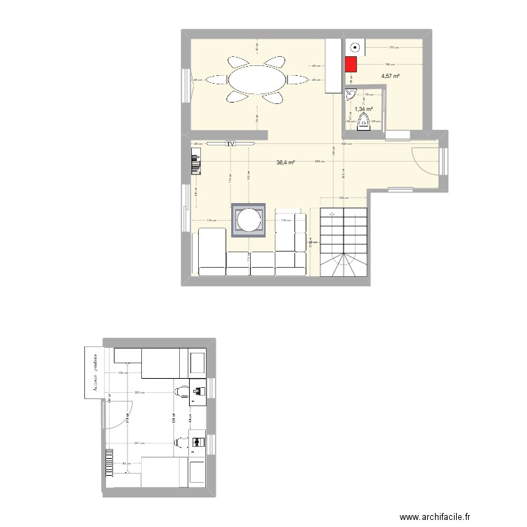 Buanderie. Plan de 3 pièces et 42 m2