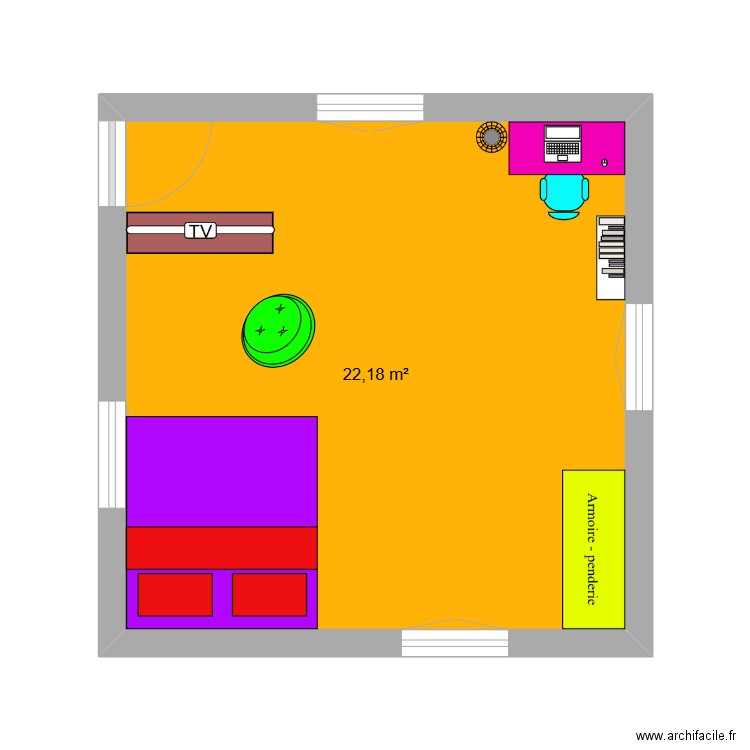 jules. Plan de 1 pièce et 22 m2