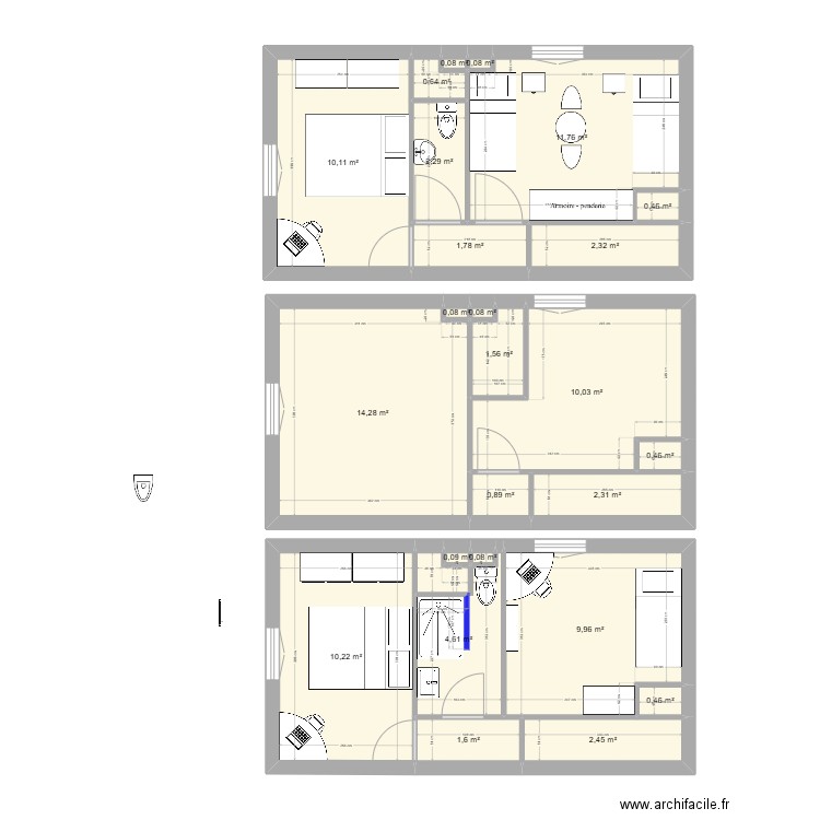 Chanturgue etage V3. Plan de 25 pièces et 89 m2