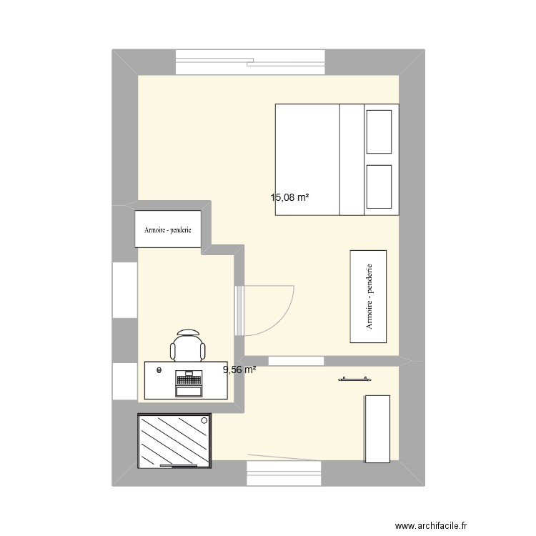 exte. Plan de 2 pièces et 25 m2