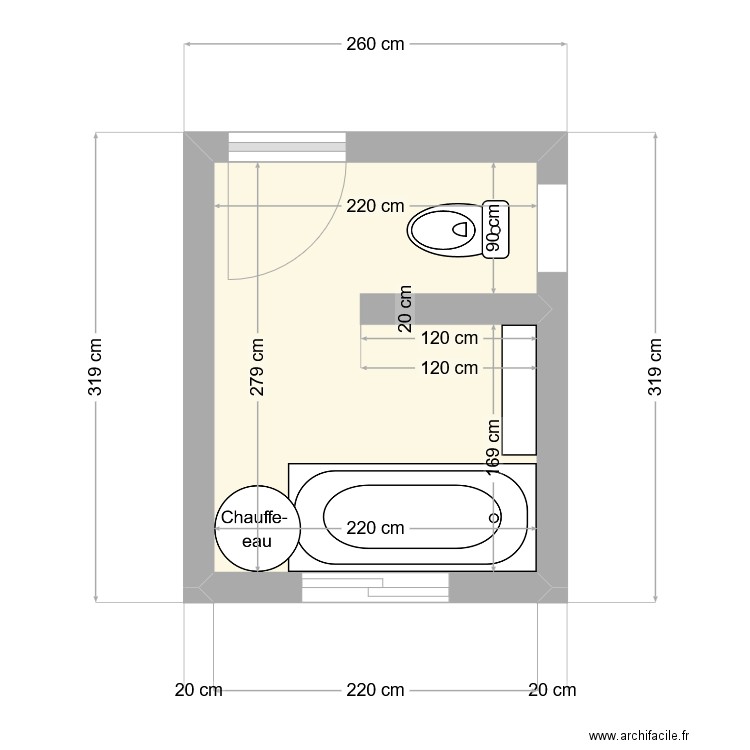 wc/sdb. Plan de 1 pièce et 6 m2