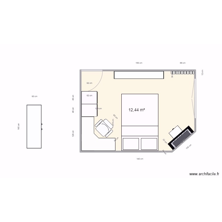 bureau. Plan de 1 pièce et 12 m2