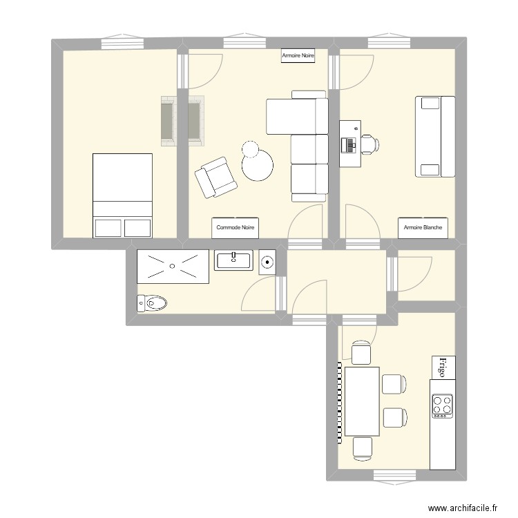 au dd. Plan de 7 pièces et 58 m2