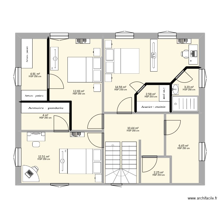 plan etage maison projet 1. Plan de 10 pièces et 74 m2