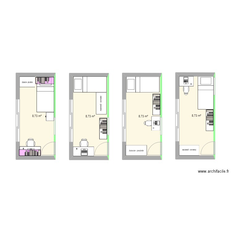 Chambre Yossef. Plan de 4 pièces et 35 m2