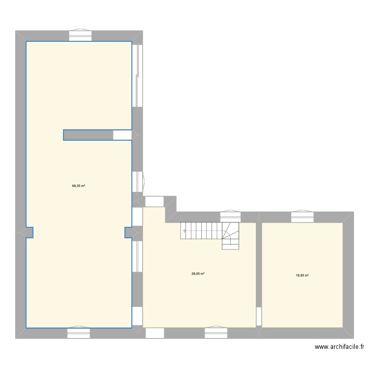 Laloeuf. Plan de 3 pièces et 117 m2