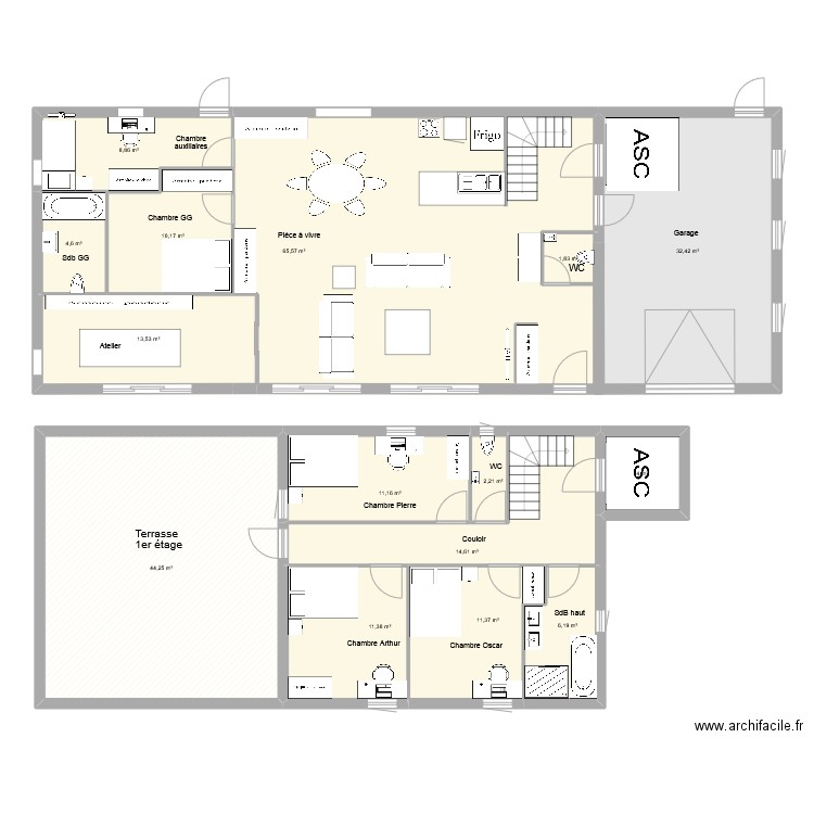 plan 164 modif. Plan de 15 pièces et 242 m2