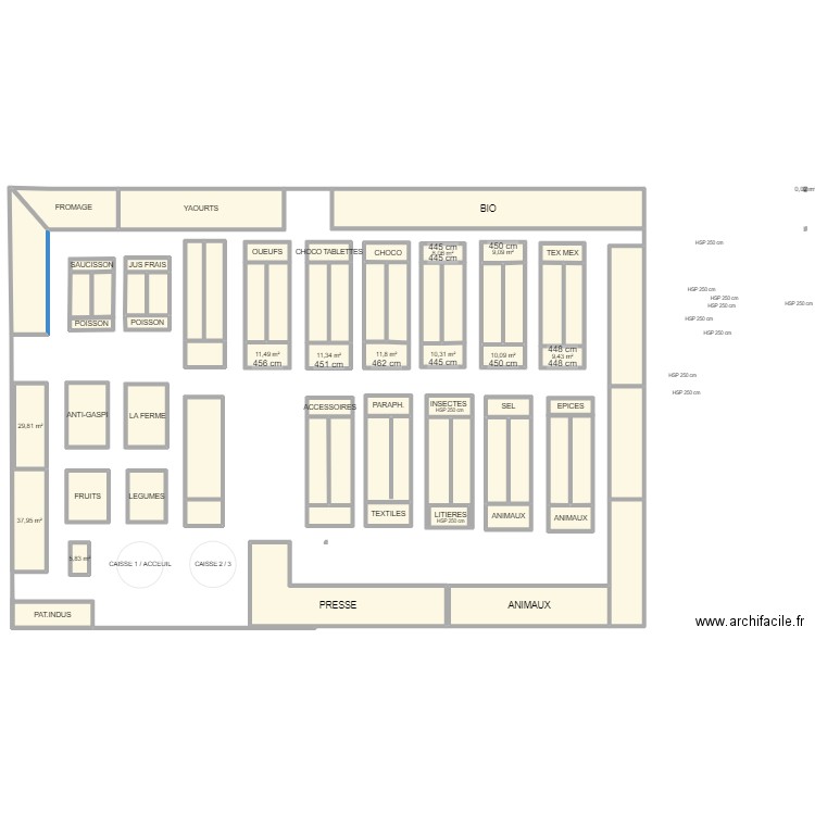 PLAN DU MAGASIN. Plan de 69 pièces et 1616 m2