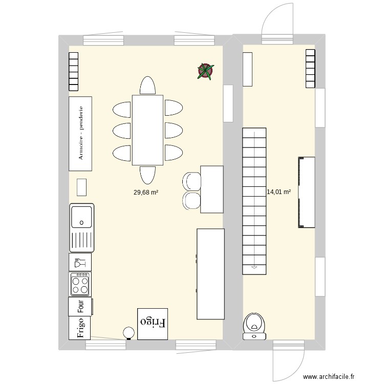 maison. Plan de 2 pièces et 44 m2