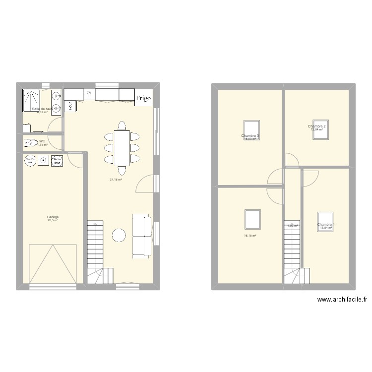 maison 1. Plan de 9 pièces et 128 m2