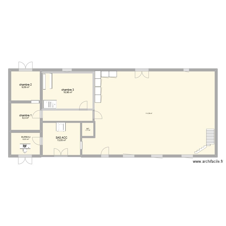 plan 1. Plan de 7 pièces et 173 m2