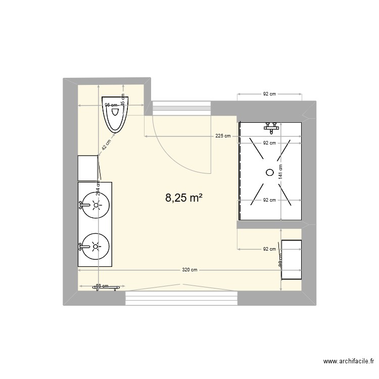 SDB JP et sylvie 2. Plan de 1 pièce et 8 m2