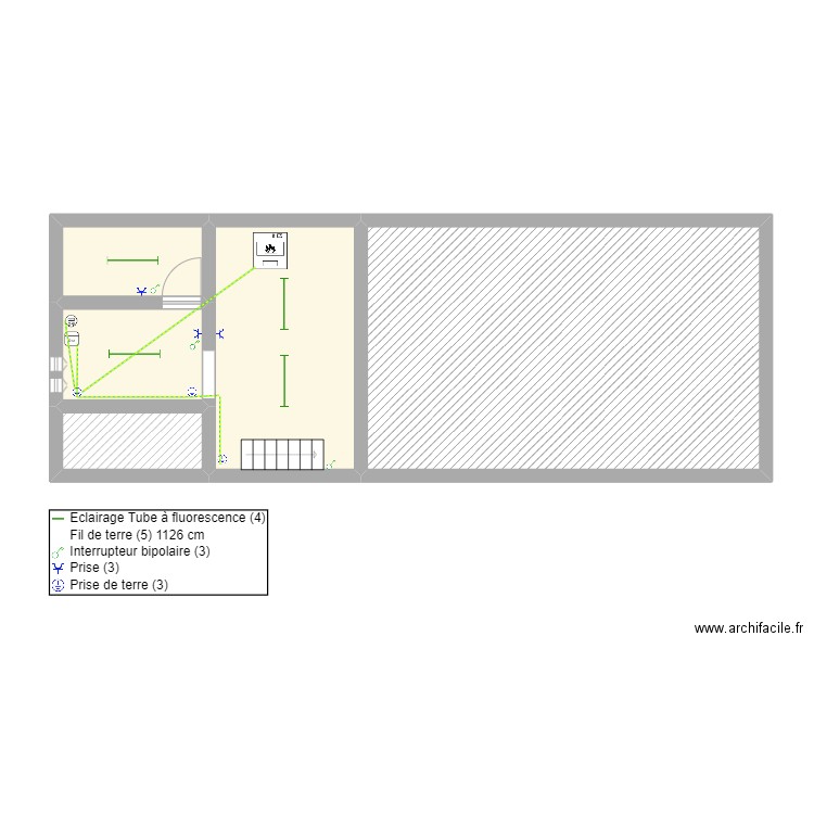 Implantations Cave. Plan de 5 pièces et 68 m2