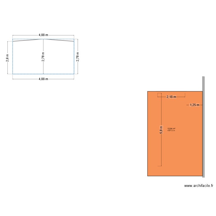 Container 20. Plan de 1 pièce et 13 m2