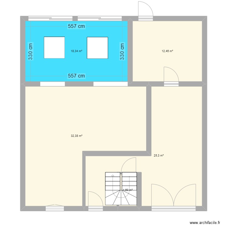 66 extension. Plan de 5 pièces et 90 m2