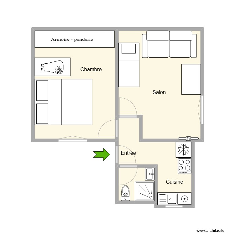 3 LEONTINE. Plan de 4 pièces et 26 m2