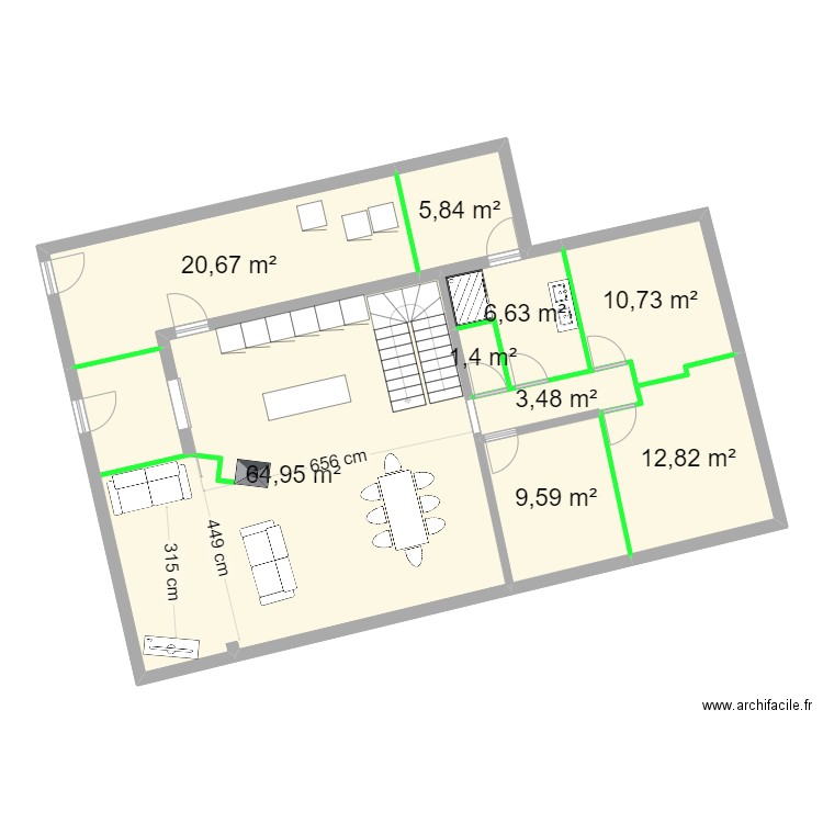 RENOV 2. Plan de 9 pièces et 136 m2