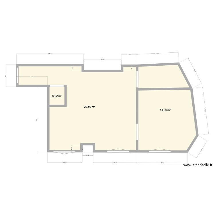 Appartement Mamie  (cuisine ouverte). Plan de 3 pièces et 39 m2