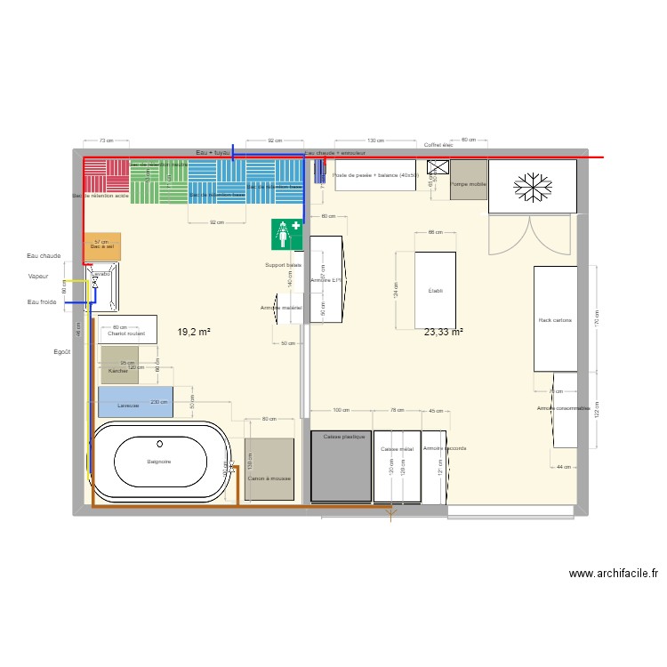 Local préparation. Plan de 2 pièces et 43 m2