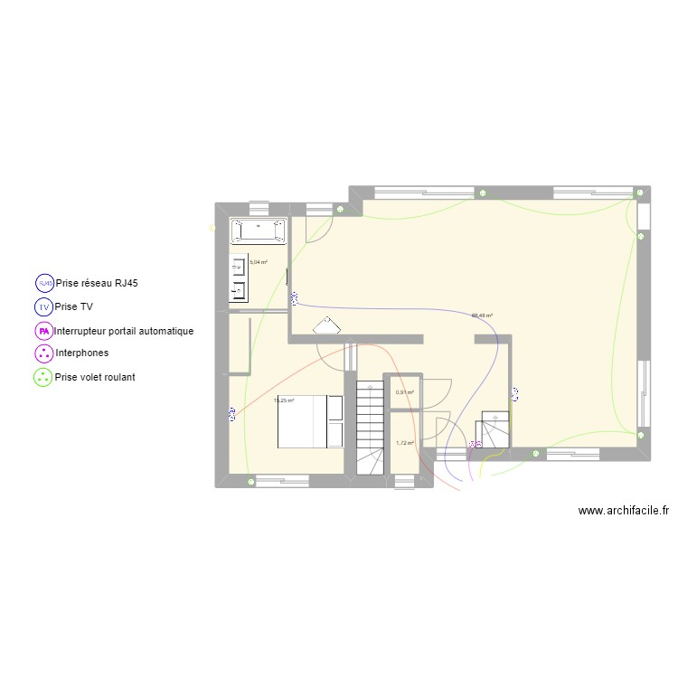 Antoine BISIAU  rdc elec RJ45/TV / VOLETS. Plan de 5 pièces et 89 m2