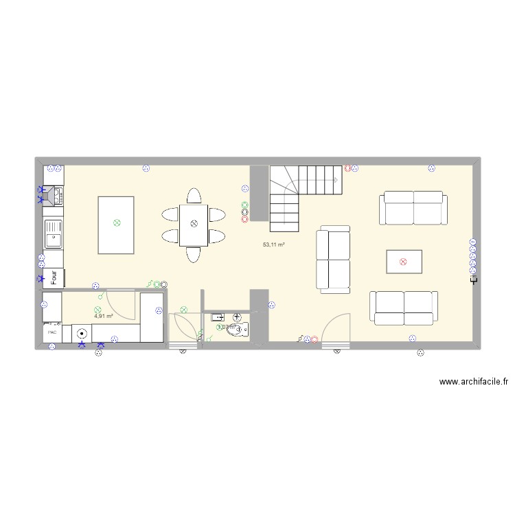 rez de chaussé appartement 1 rogeon. Plan de 3 pièces et 59 m2