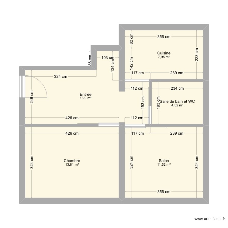 Gite. Plan de 5 pièces et 52 m2