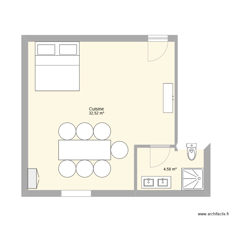 Studio sous-sol. Plan de 2 pièces et 37 m2