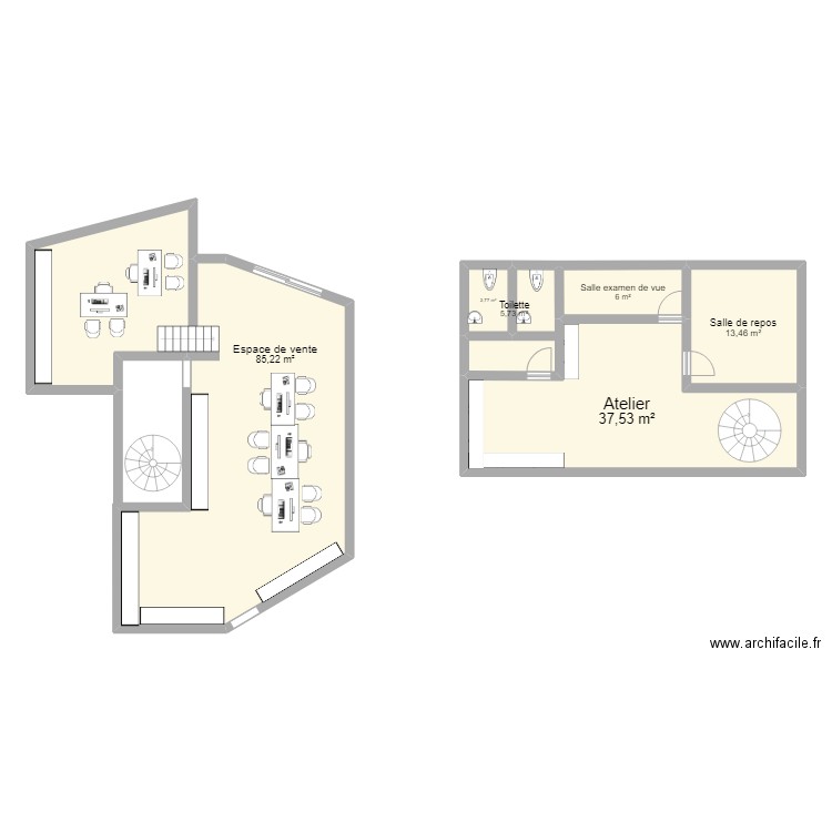 magasin . Plan de 6 pièces et 151 m2