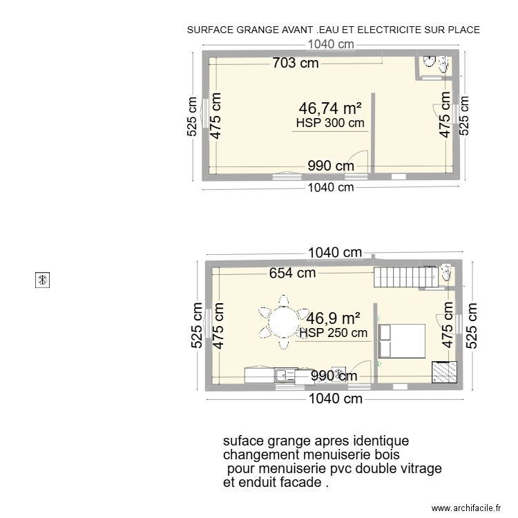 grange AVANT ET APRES 21. Plan de 2 pièces et 94 m2