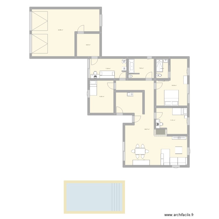 test. Plan de 9 pièces et 171 m2