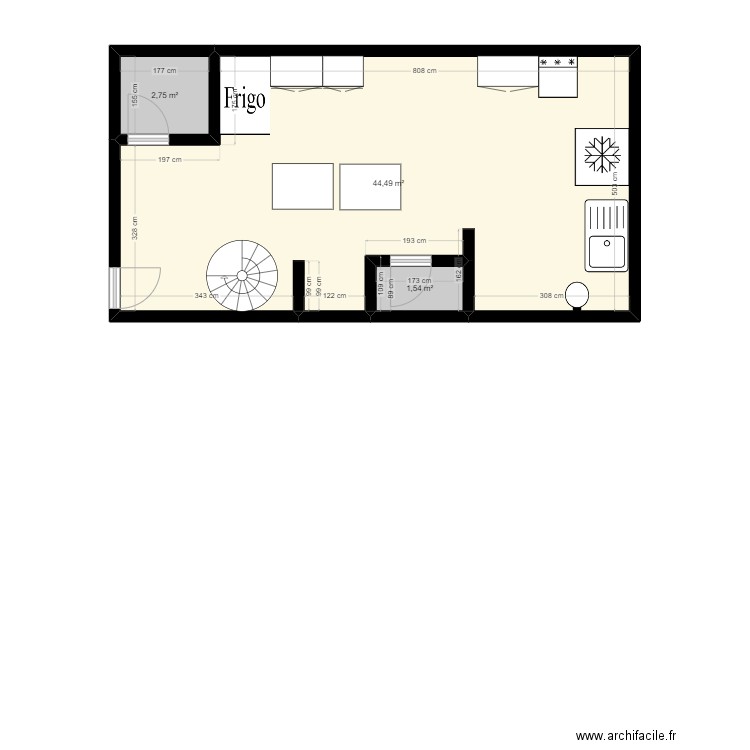 le cafe des ecaille. Plan de 3 pièces et 49 m2