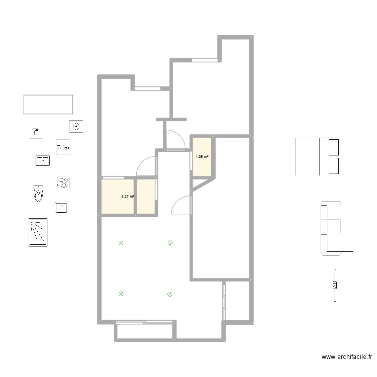 3 étages. Plan de 2 pièces et 5 m2