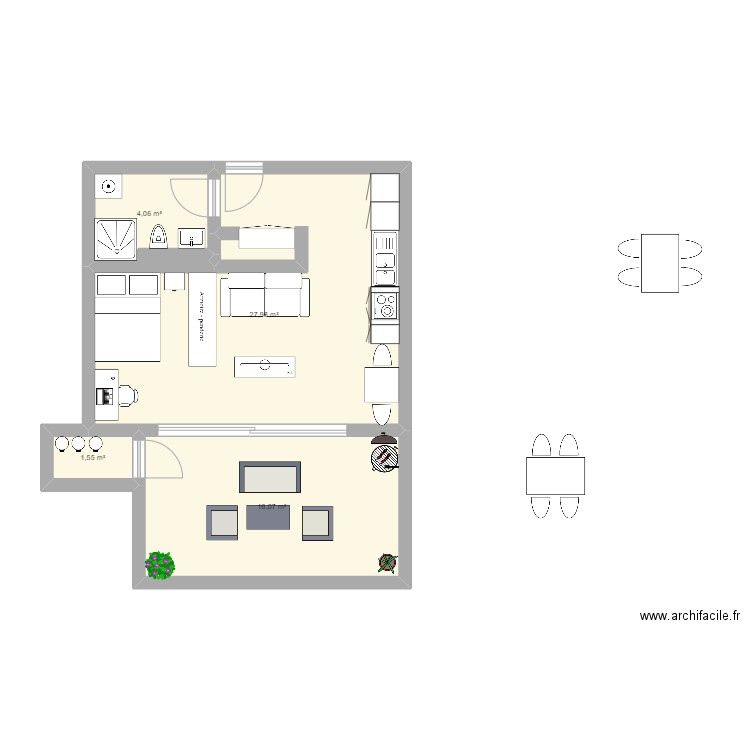 studiio 2. Plan de 4 pièces et 50 m2