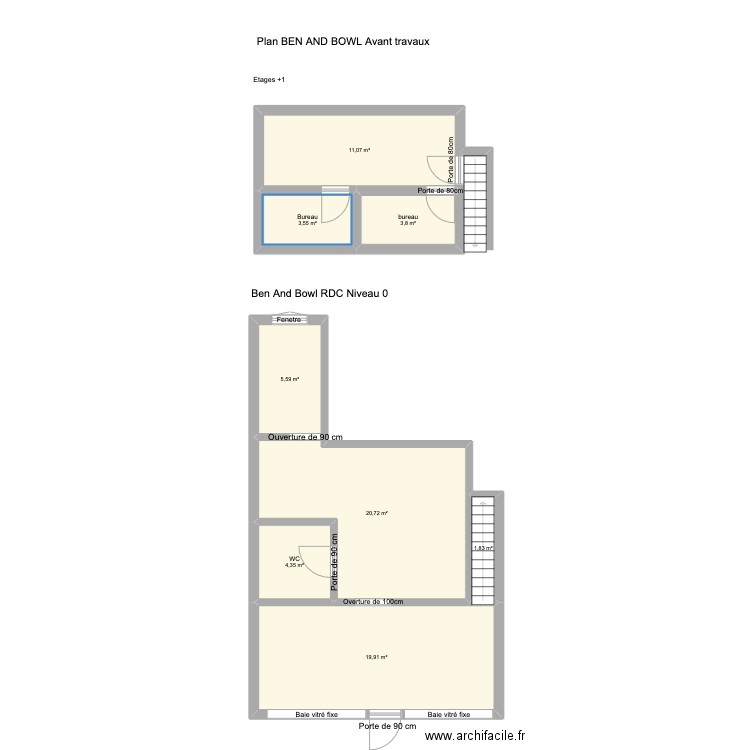 Plan BEN AND BOWL Avant travaux. Plan de 8 pièces et 71 m2