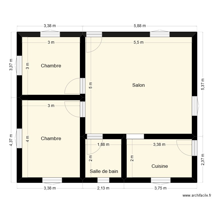 Plan2. Plan de 5 pièces et 59 m2