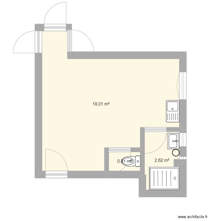 Dorian cible. Plan de 3 pièces et 21 m2