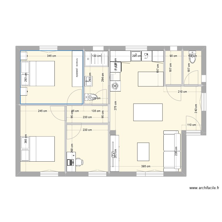 Lubidet projet1. Plan de 8 pièces et 62 m2