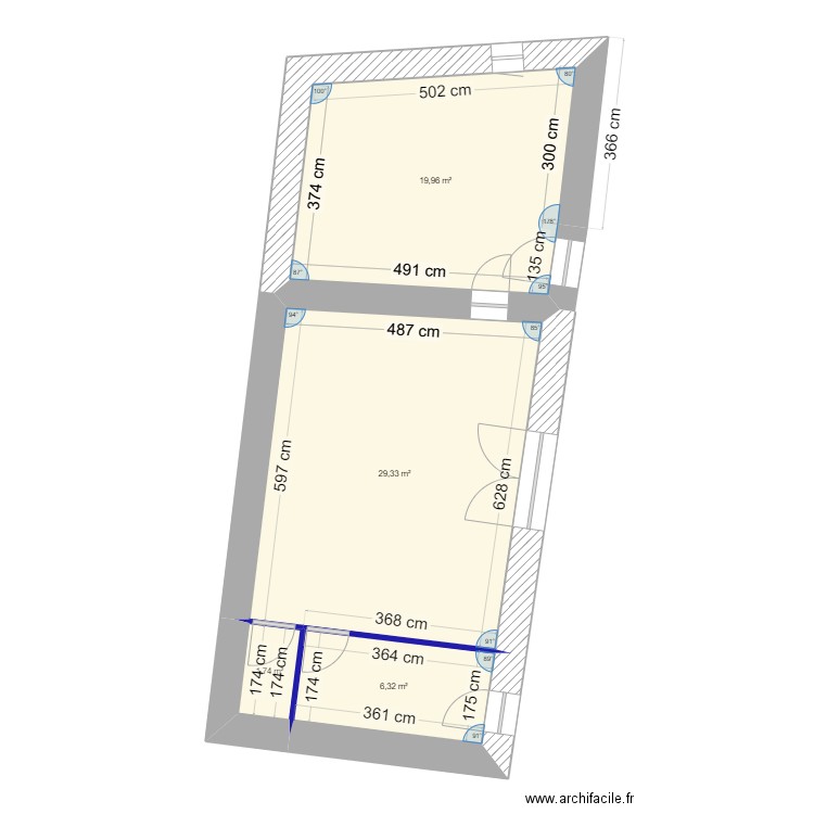 Apt 2 CONTI Placo. Plan de 4 pièces et 57 m2