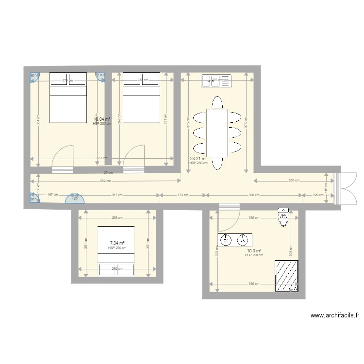 AMISH. Plan de 4 pièces et 59 m2