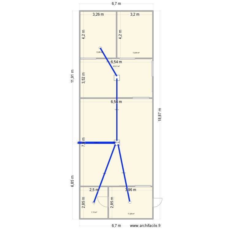 plan chacu. Plan de 6 pièces et 120 m2