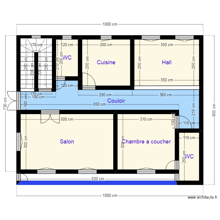 PLAN 10X8 N16. Plan de 9 pièces et 64 m2