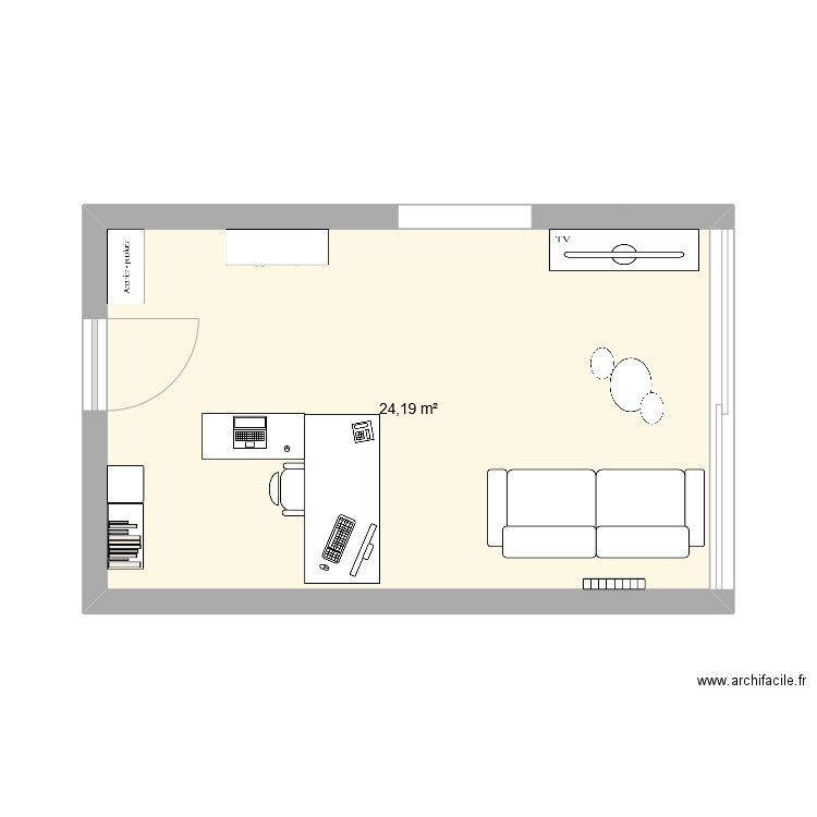 Living. Plan de 1 pièce et 24 m2