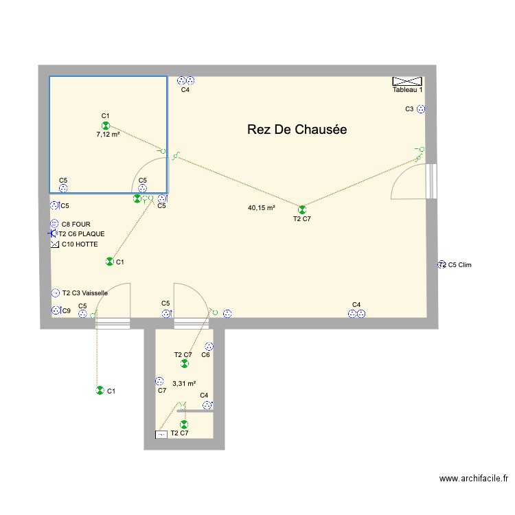 RDC Richard. Plan de 3 pièces et 51 m2