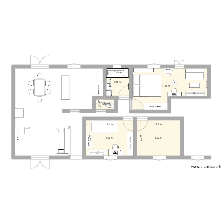 Maison. Plan de 5 pièces et 38 m2