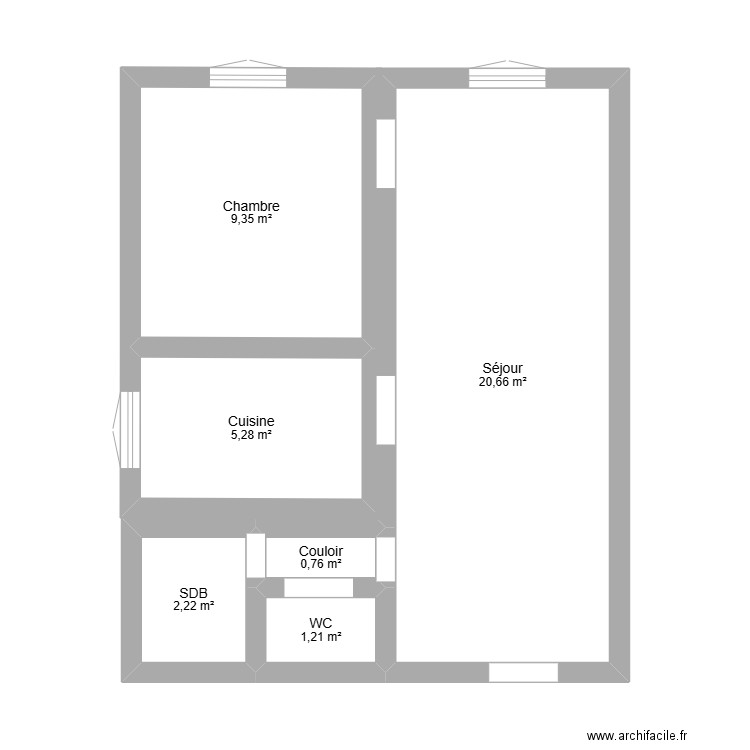 Choisy T2. Plan de 6 pièces et 39 m2