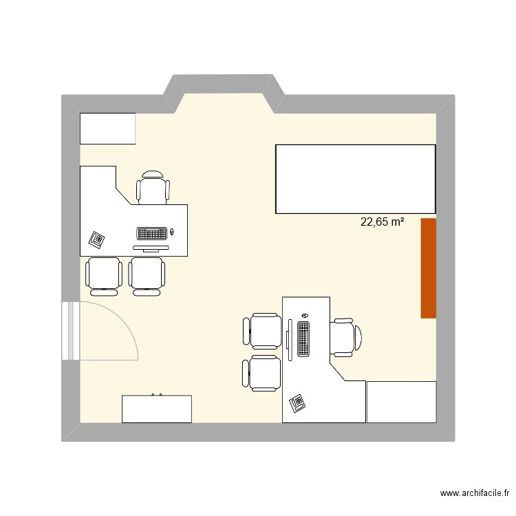 bureau. Plan de 1 pièce et 23 m2