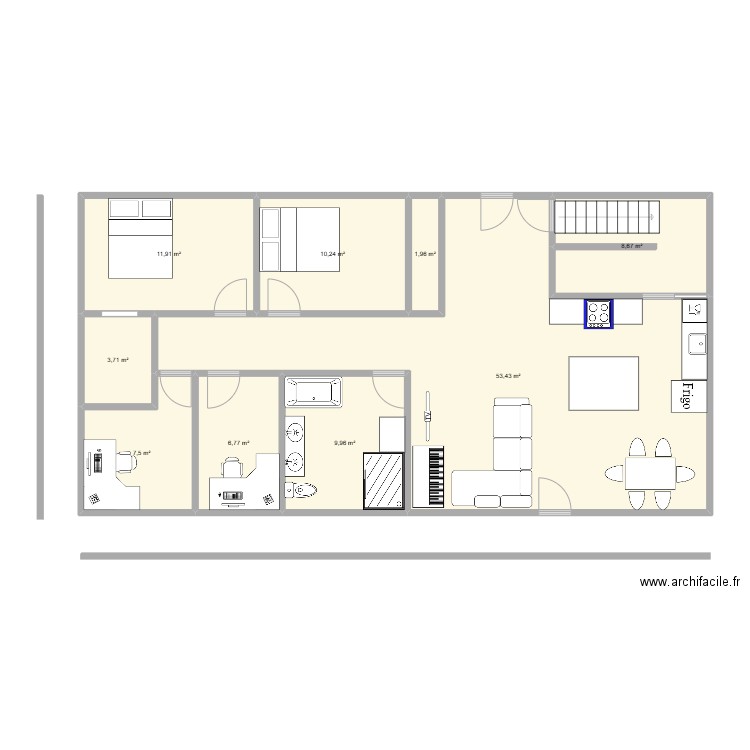 Maison Manseau. Plan de 9 pièces et 114 m2