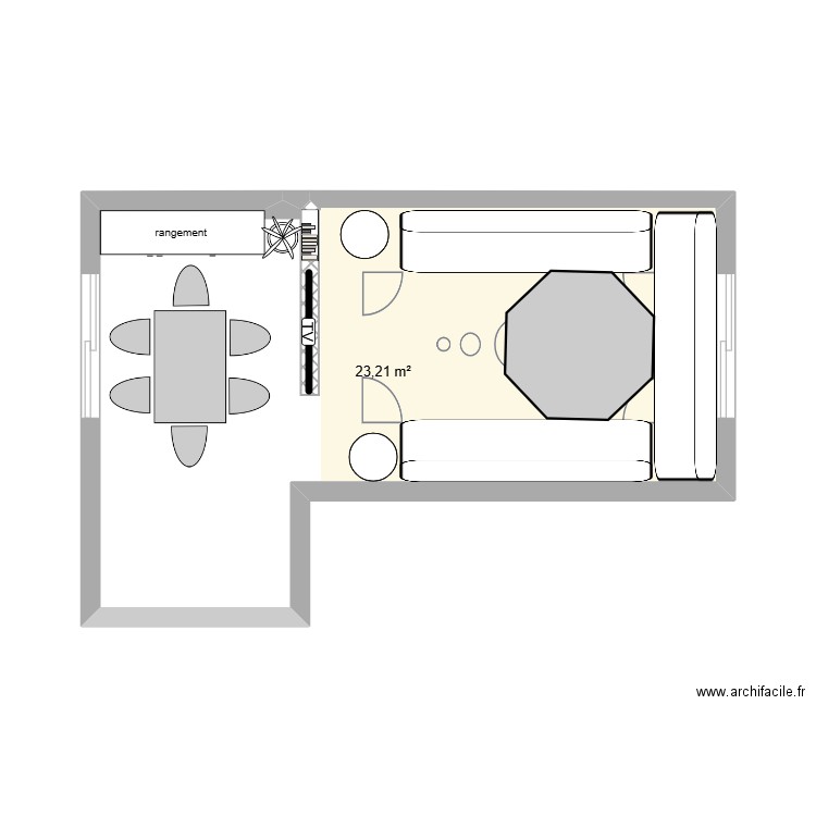 salon. Plan de 1 pièce et 23 m2