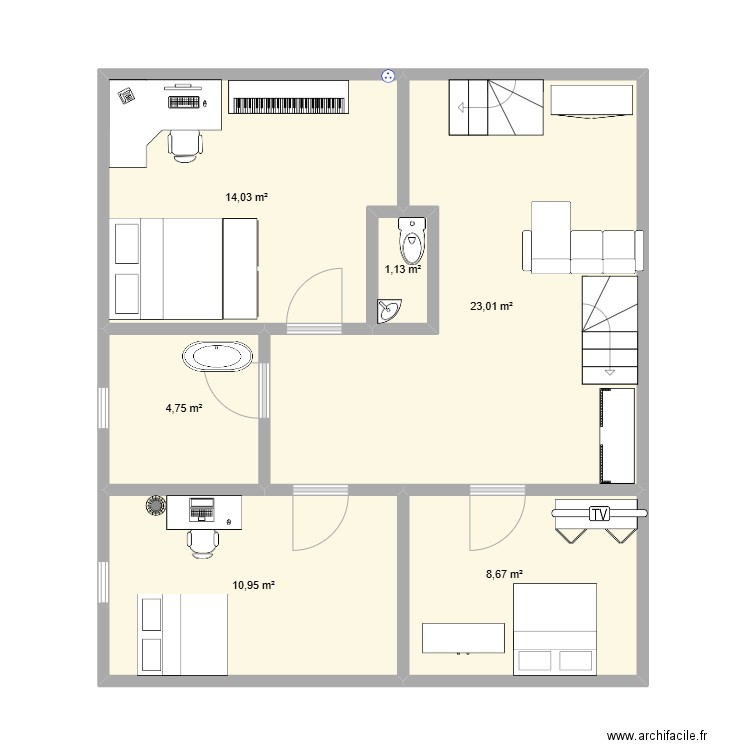 Niveau 2. Plan de 6 pièces et 63 m2